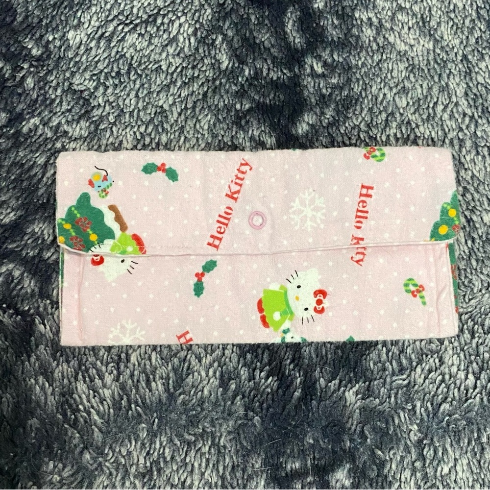 Handmade Pink Hello Kitty Christmas Print Snap Closure Makeup Stash Bag